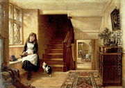 An Interior with a Girl Playing with Cats - Robert Collinson