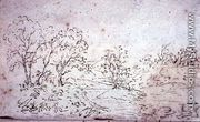 Landscape a stream running between trees - John Constable