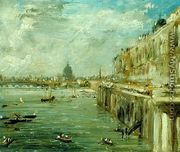 Somerset House Terrace and the Thames  A View from the North End of Waterloo Bridge with St. Paul's Cathedral in the distance - John Constable