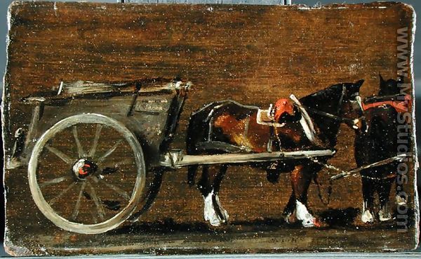 A Farm Cart with two Horses in Harness  A Study for the Cart in 