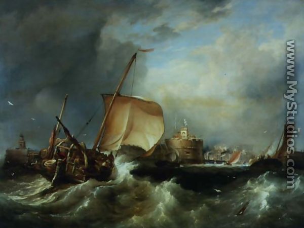 French Herring Boat Running into the Port off Havre de Grace - Edward William Cooke