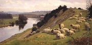 A Riverside Pasture with Sheep - William Sidney Cooper