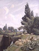 Landscape with a Canal Lock and a Flock of Sheep, 1884 - William Sidney Cooper