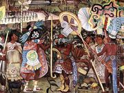The Culture of Totonaken, detail of Totonac nobility trading with Aztec merchants 1950 - Diego Rivera