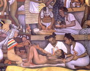 The History of Medicine in Mexico  The People's Demand for Better Health, detail of childbirth, 1953 - Diego Rivera