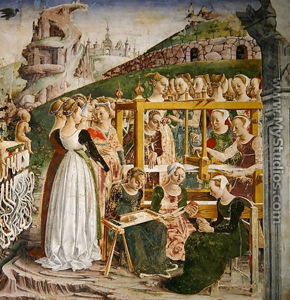 The Triumph of Minerva: March, from the Room of the Months, detail of the weavers, c.1467-70 - Francesco Del Cossa
