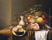Still life with a basket of fruit and a ham - Laurens Craen
