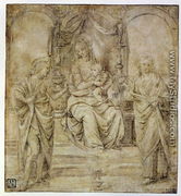 Virgin and Child with SS John the Baptist and Sebastian  Study for the Dresden Altarpiece - Lorenzo di Credi