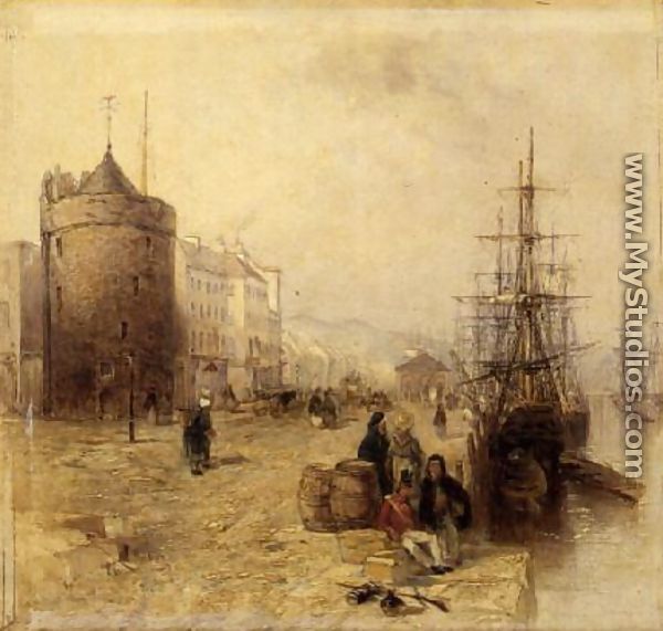 Figures on a Quay, Waterford - Thomas Creswick