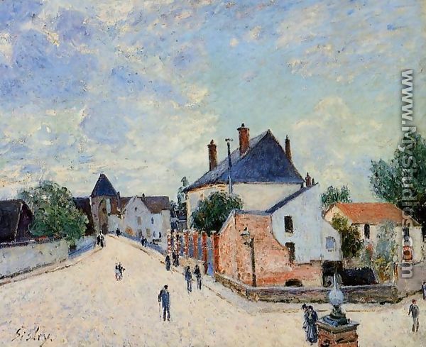 Street in Moret(Porte de Bourgogne from across the Bridge) - Alfred Sisley