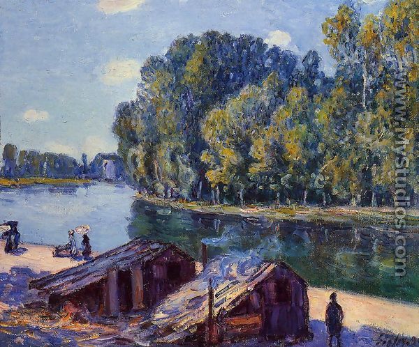 Cabins along the Loing Canal, Sunlight Effect - Alfred Sisley