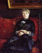 Woman Sitting on a Red-Flowered Sofa - Gustave Caillebotte