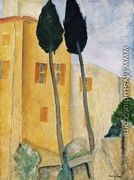 Cypress Trees and Houses, Midday Landscape - Amedeo Modigliani