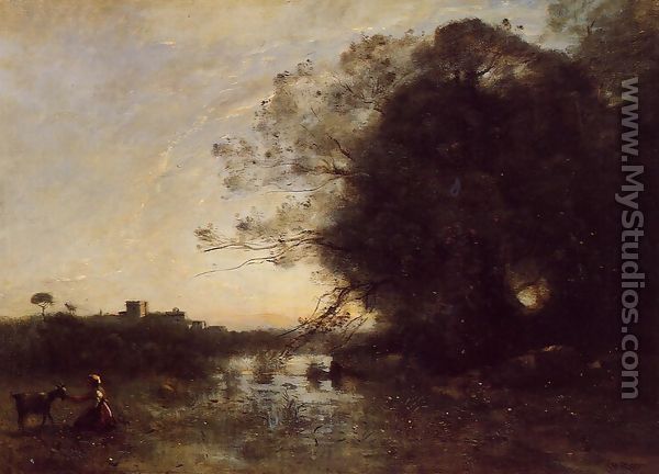 The Swamp by the Large Tree with a Goatherd - Jean-Baptiste-Camille Corot