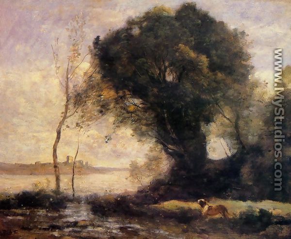 Pond with Dog - Jean-Baptiste-Camille Corot