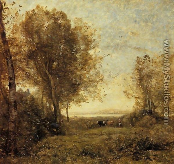 Morning - Woman Hearding Cows - Jean-Baptiste-Camille Corot