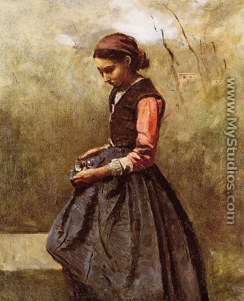 Pensive Young Woman - Jean-Baptiste-Camille Corot
