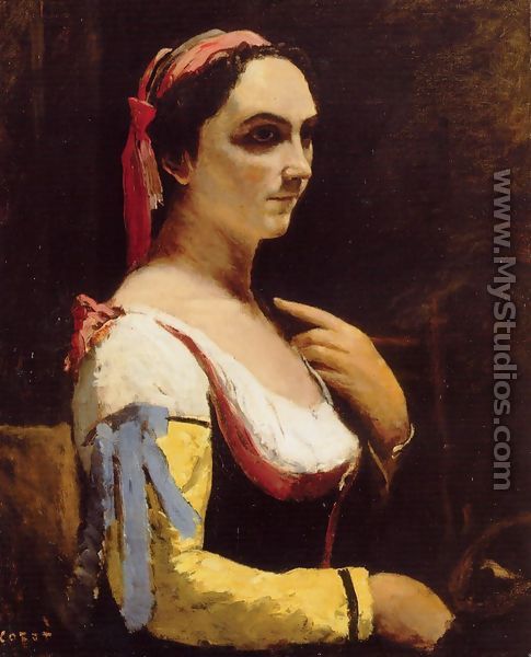 Italian Woman with a Yellow - Jean-Baptiste-Camille Corot