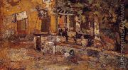 Farmyard with Donkeys and Roosters - Adolphe Joseph Thomas Monticelli