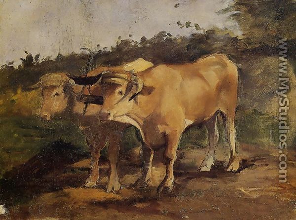 Two Bulls Wearing a Yoke - Henri De Toulouse-Lautrec