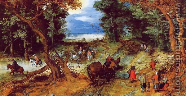 Forest Landscape with Travellers - Jan The Elder Brueghel
