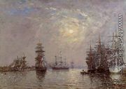 Le Havre: European Basin, Sailing Ships at Anchor, Sunset - Eugène Boudin