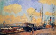 Steamers and Barges in the Port of Rouen, Sunset - Albert Lebourg