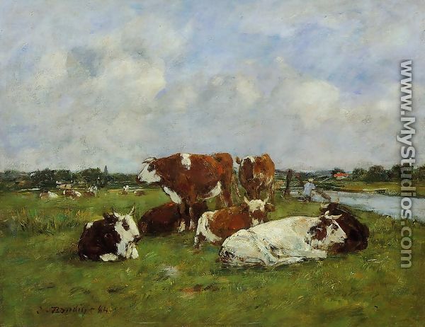 Pasturage on the Banks of the Touques - Eugène Boudin