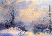 The Small Branch of the Seine at Bas Meudon, Snow and Sunlight - Albert Lebourg