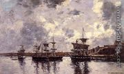 Camaret, Three Masters Anchored in the Harbor - Eugène Boudin