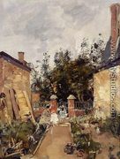 Madame S with Her Children in Their Garden at Trouville - Eugène Boudin