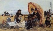 Trouville, on the Beach Sheltered by a Parasol - Eugène Boudin