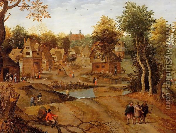 Village Landscape with Ammaus Pilgrims - Pieter the Elder Bruegel