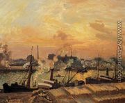Boats, Sunset, Rouen - Camille Pissarro