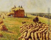 Flock of Sheep in a Field after the Harvest - Camille Pissarro