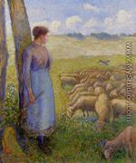 Shepherdess and Sheep - Camille Pissarro