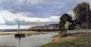 Banks of a River with Barge - Camille Pissarro