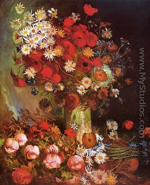 Vase with Poppies, Cornflowers, Peonies and Chrysanthemums - Vincent Van Gogh