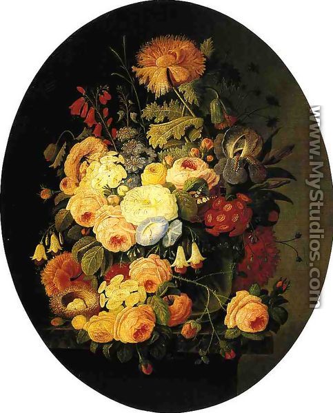 Vase of Flowers with Bird