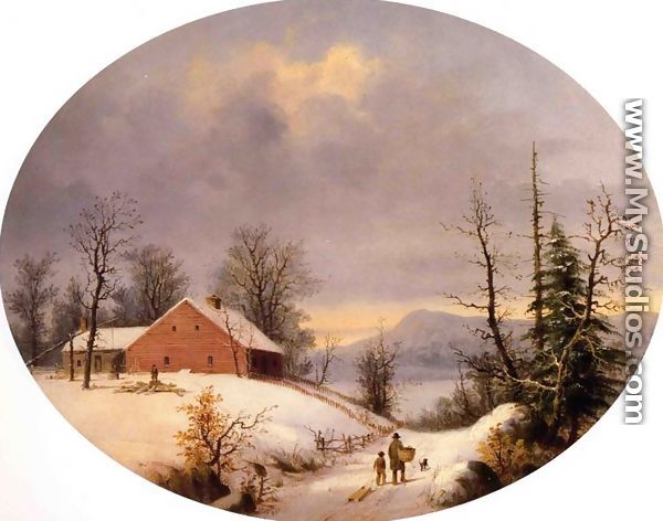 Winter Farmyard and Travelers - George Henry Durrie