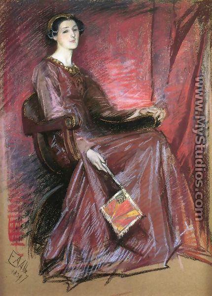 Seated Woman Wearing Elizabethan Headdress - Edwin Austin Abbey