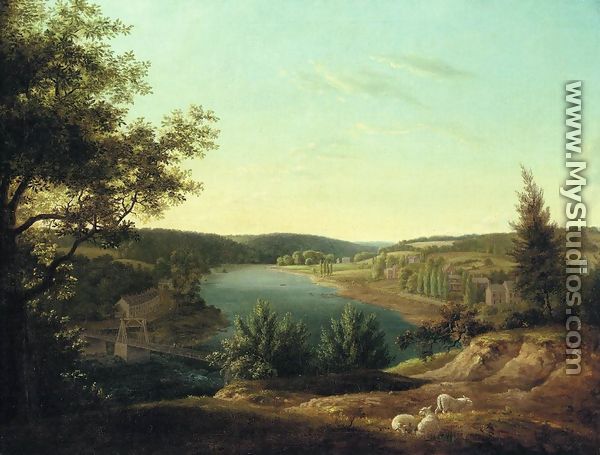 View of the Chain Bridge and Falls of Schuykill, Five Miles from Philadelphia - Thomas Birch