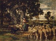 A Shepherdess with Her Flock - Charles Émile Jacque