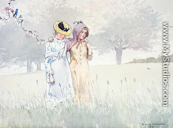 Girls Strolling in an Orchard - Winslow Homer