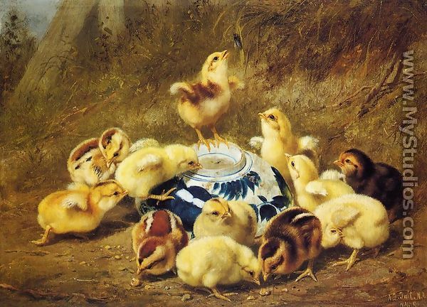 Chicks and Delft Bowl - Arthur Fitzwilliam Tait