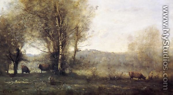 Pond with Three Cows - Jean-Baptiste-Camille Corot