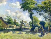 Landscape at Melleray, Woman Carrying Water to Horses - Camille Pissarro