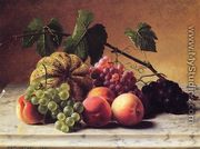 Still Life with Cantaloupe, Grapes and Peaches - George Hetzel