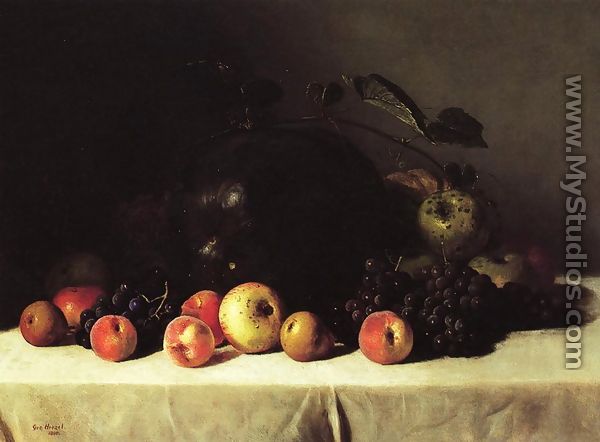 Still Life with Watermelon, Grapes and Apples - George Hetzel