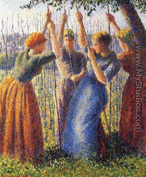 Peasant Women Planting Stakes - Camille Pissarro